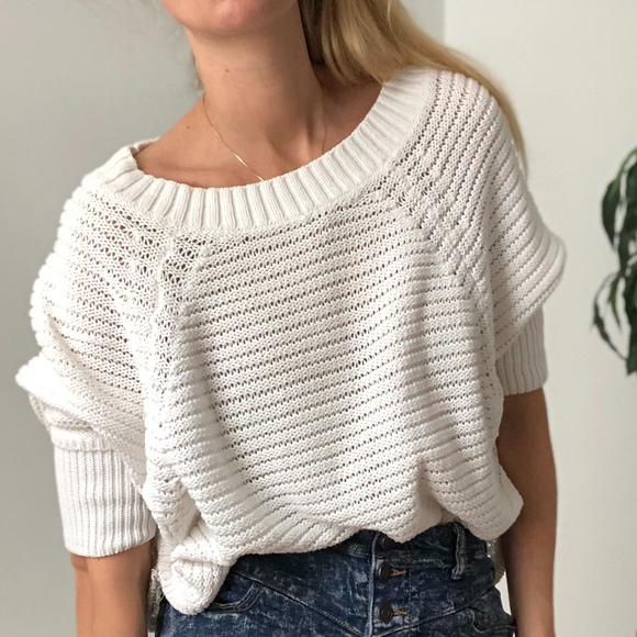 Vintage Sweaters - VINTAGE/ crop waffle knit batwing pullover